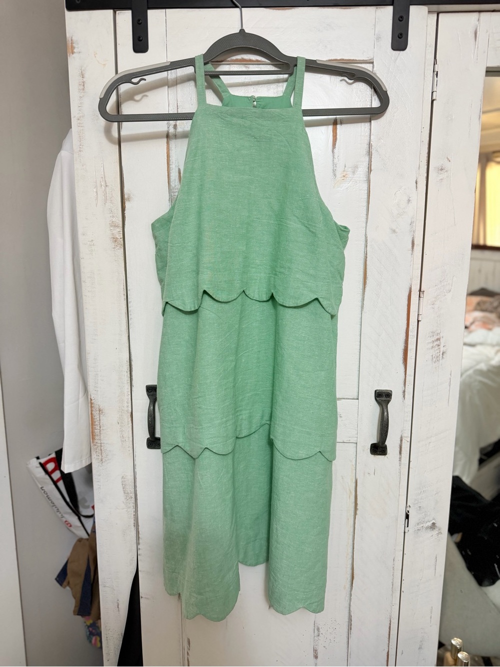 crown & ivy Mint Green Scalloped Halter Dress